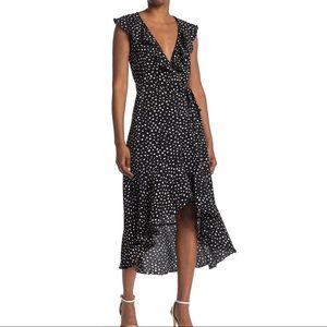 Max Studio Polka Dot High-Low Ruffle Wrap Dress, XL NWT